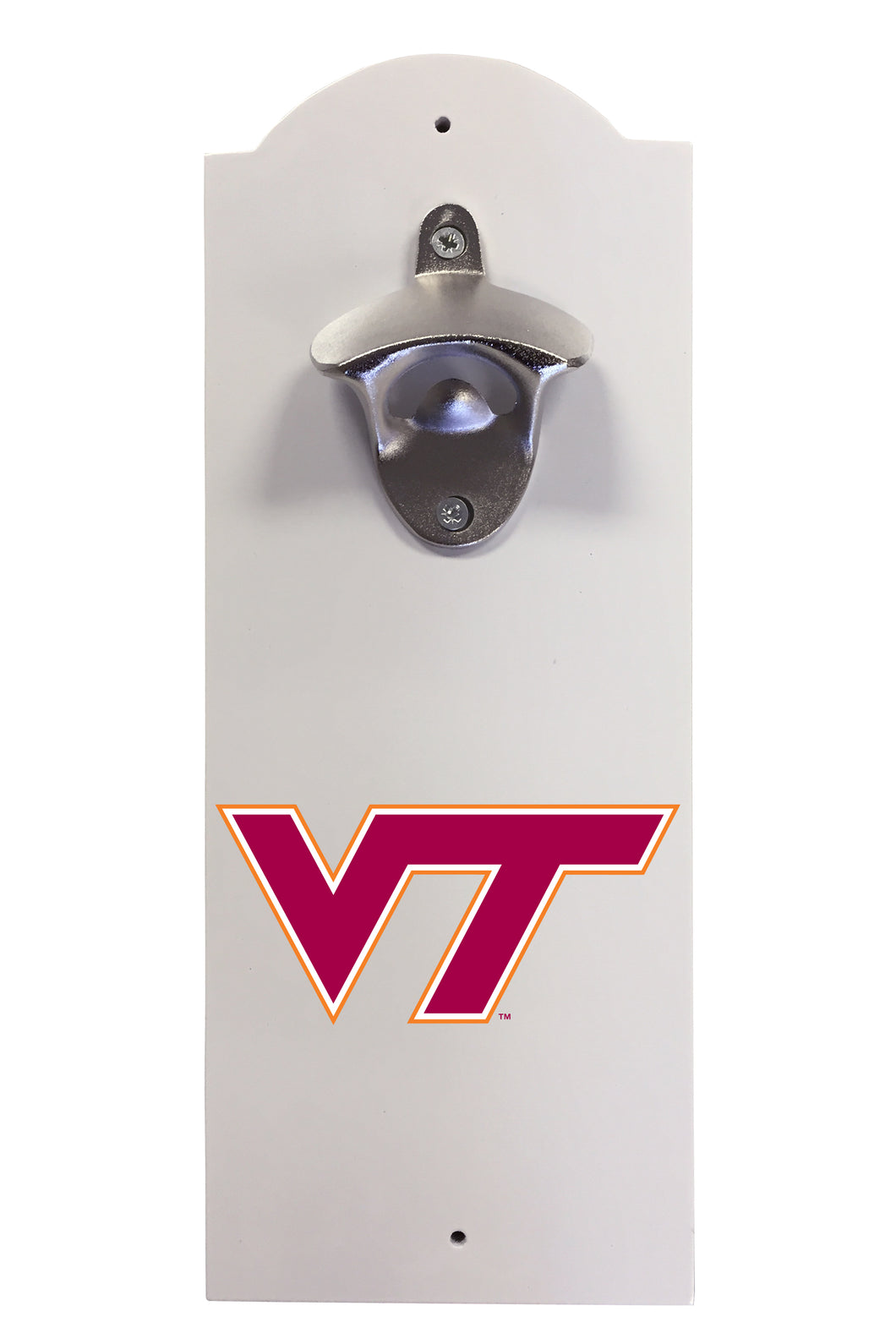 Virginia Tech Hokies Wall-Mounted Bottle Opener – Sturdy Metal with Decorative Wood Base for Home Bars, Rec Rooms & Fan Caves
