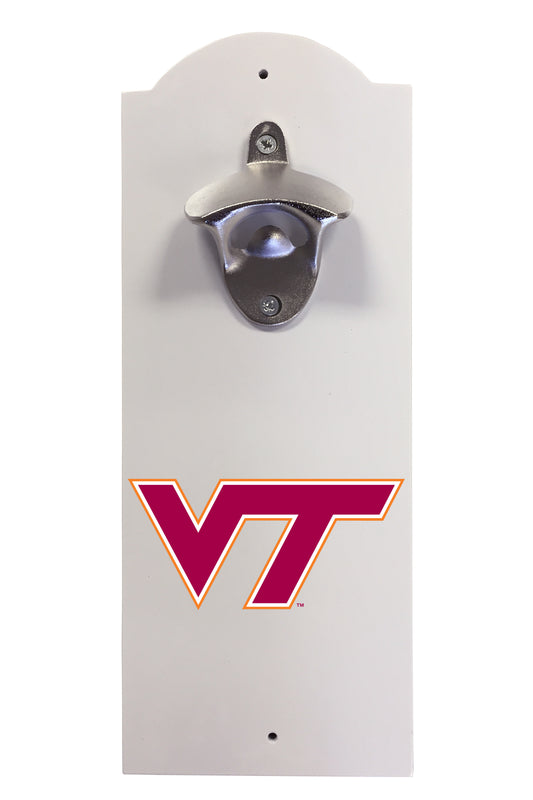 Virginia Tech Hokies Wall-Mounted Bottle Opener – Sturdy Metal with Decorative Wood Base for Home Bars, Rec Rooms & Fan Caves