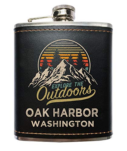 Oak Harbor Washington Black Leather Wrapped Flask