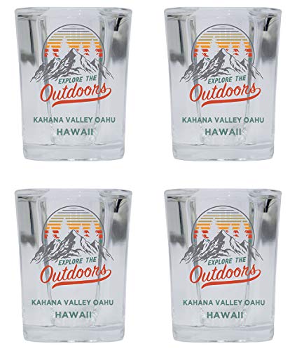 Kahana Valley Oahu Hawaii Explore the Outdoors Souvenir 2 Ounce Square Base Liquor Shot Glass 4-Pack
