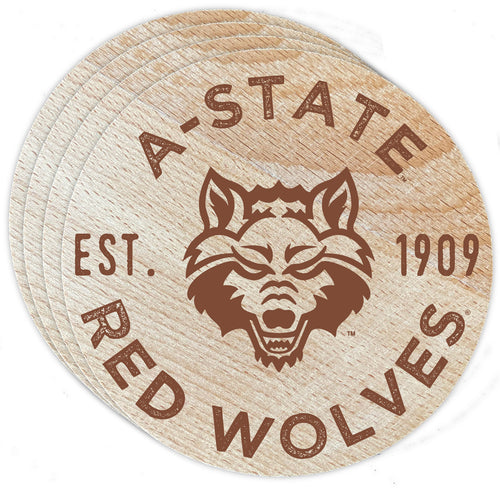Arkansas State Officially Licensed Wood Coasters (4-Pack) - Laser Engraved, Never Fade Design