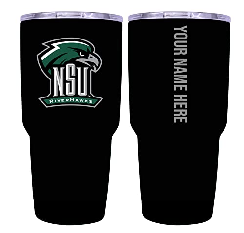 Collegiate Custom Personalized Northeastern State University Riverhawks, 24 oz Insulated Stainless Steel Tumbler with Engraved Name (Black)
