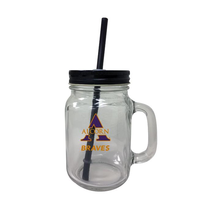 Alcorn State Braves NCAA Iconic Mason Jar Glass - Officially Licensed Collegiate Drinkware with Lid and Straw 
