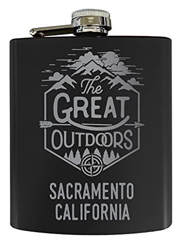 Sacramento California Laser Engraved Explore the Outdoors Souvenir 7 oz Stainless Steel 7 oz Flask Black