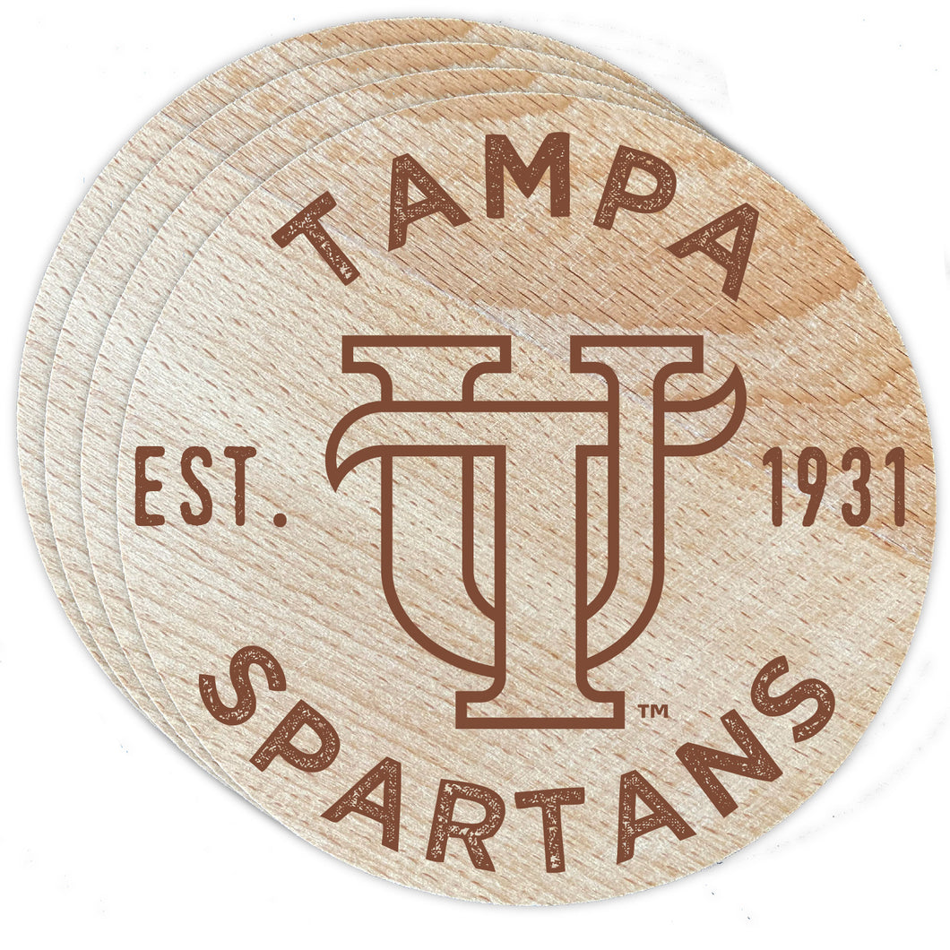 University of Tampa Spartans Officially Licensed Wood Coasters (4-Pack) - Laser Engraved, Never Fade Design