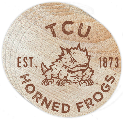 Texas Christian University Officially Licensed Wood Coasters (4-Pack) - Laser Engraved, Never Fade Design