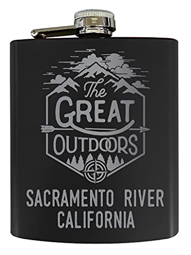 Sacramento River California Laser Engraved Explore the Outdoors Souvenir 7 oz Stainless Steel 7 oz Flask Black