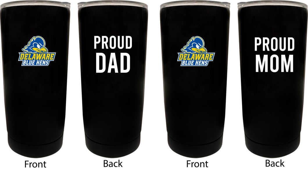 Delaware Blue Hens NCAA Insulated Tumbler - 16oz Stainless Steel Travel Mug Proud Mom and Dad Design Black