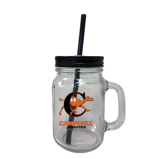 Campbell University Fighting Camels NCAA Iconic Mason Jar Glass - Officially Licensed Collegiate Drinkware with Lid and Straw 