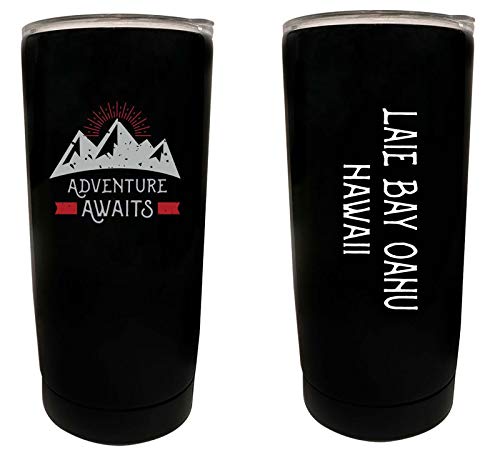R and R Imports Laie Bay Oahu Hawaii Souvenir 16 oz Stainless Steel Insulated Tumbler Adventure Awaits Design Black.