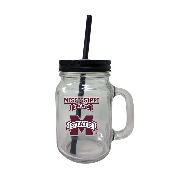 Mississippi State Bulldogs NCAA Iconic Mason Jar Glass - Officially Licensed Collegiate Drinkware with Lid and Straw 