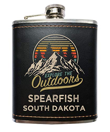 Spearfish South Dakota Black Leather Wrapped Flask