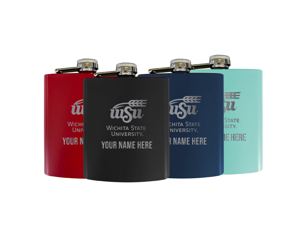 Wichita State Shockers Officially Licensed Personalized Stainless Steel Flask 7 oz - Custom Text, Matte Finish, Choose Your Color