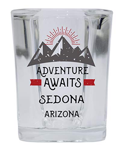 Sedona Arizona Souvenir 2 Ounce Square Base Liquor Shot Glass Adventure Awaits Design