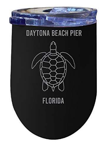 R and R Imports Daytona Beach Pier Florida Souvenir 12 oz Black Laser Etched Insulated Wine Stainless Steel Turtle Design