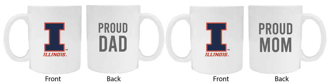 Illinois Fighting Illini Proud Mom And Dad White Ceramic Coffee Mug 2 pack (White)