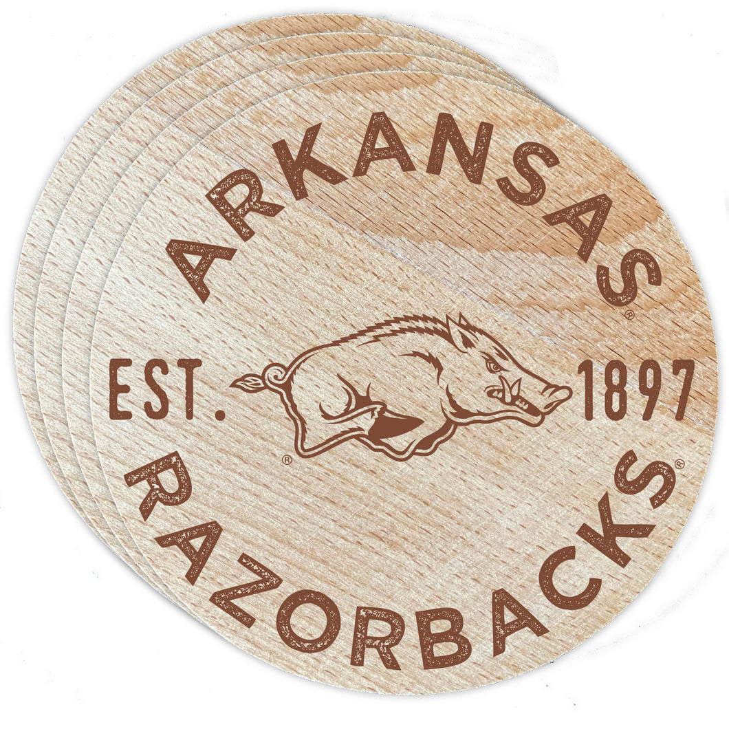 Arkansas Razorbacks Officially Licensed Wood Coasters (4-Pack) - Laser Engraved, Never Fade Design