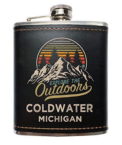 Cold Water Michigan Black Leather Wrapped Flask