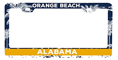 Orange Beach Alabama Metal License Plate Frame Distressed Palm Design