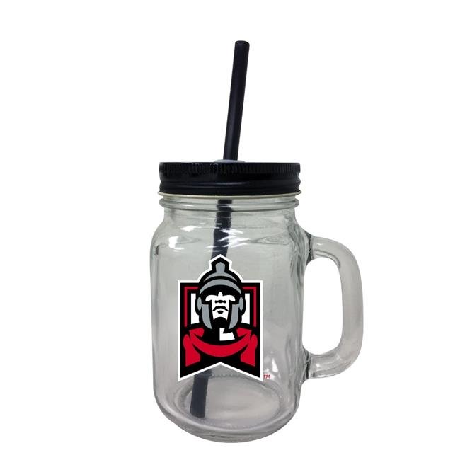 East Stroudsburg University NCAA Iconic Mason Jar Glass - Officially Licensed Collegiate Drinkware with Lid and Straw 