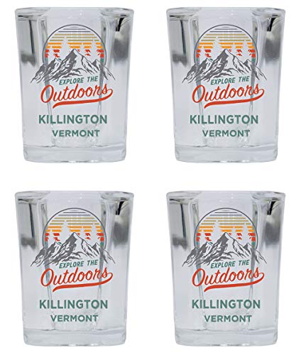 Killington Vermont Explore the Outdoors Souvenir 2 Ounce Square Base Liquor Shot Glass 4-Pack