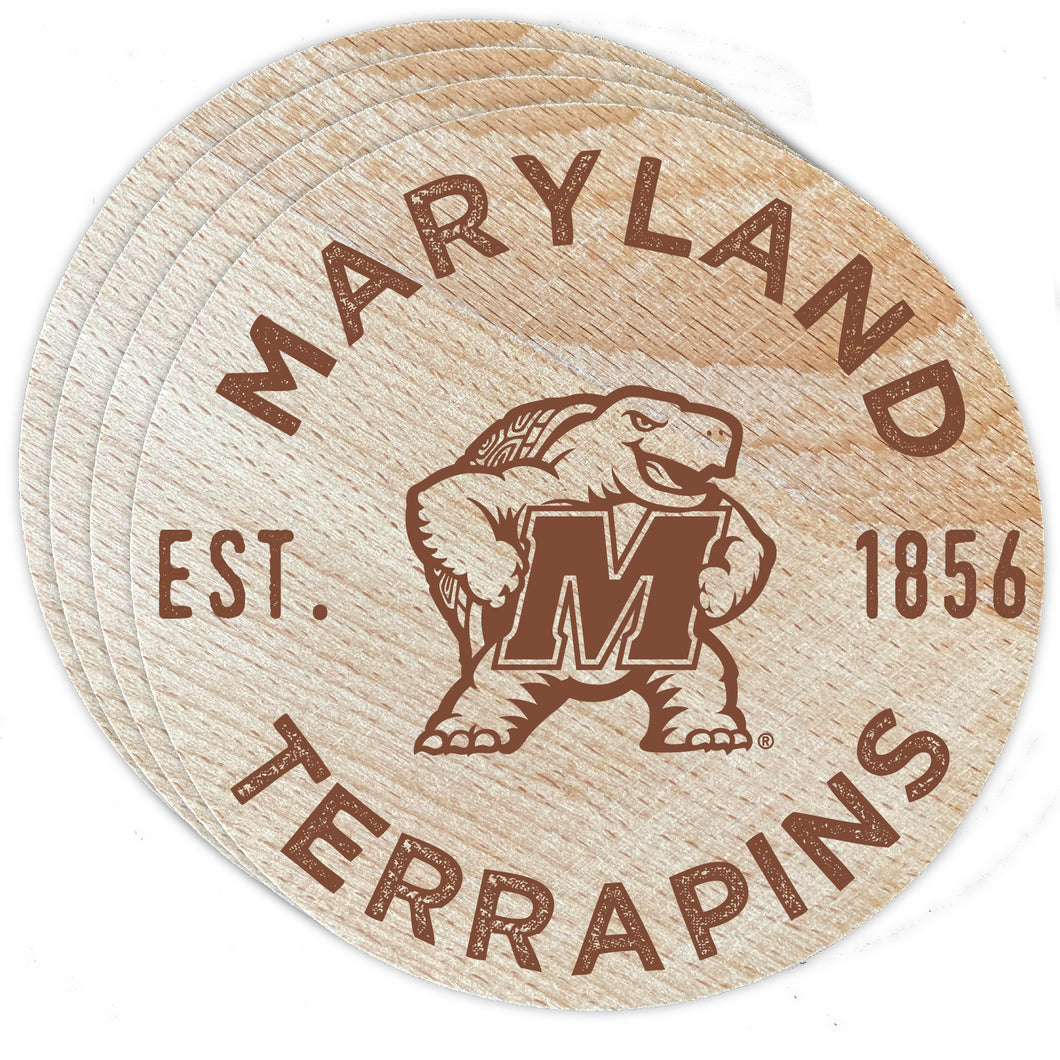 Maryland Terrapins Officially Licensed Wood Coasters (4-Pack) - Laser Engraved, Never Fade Design