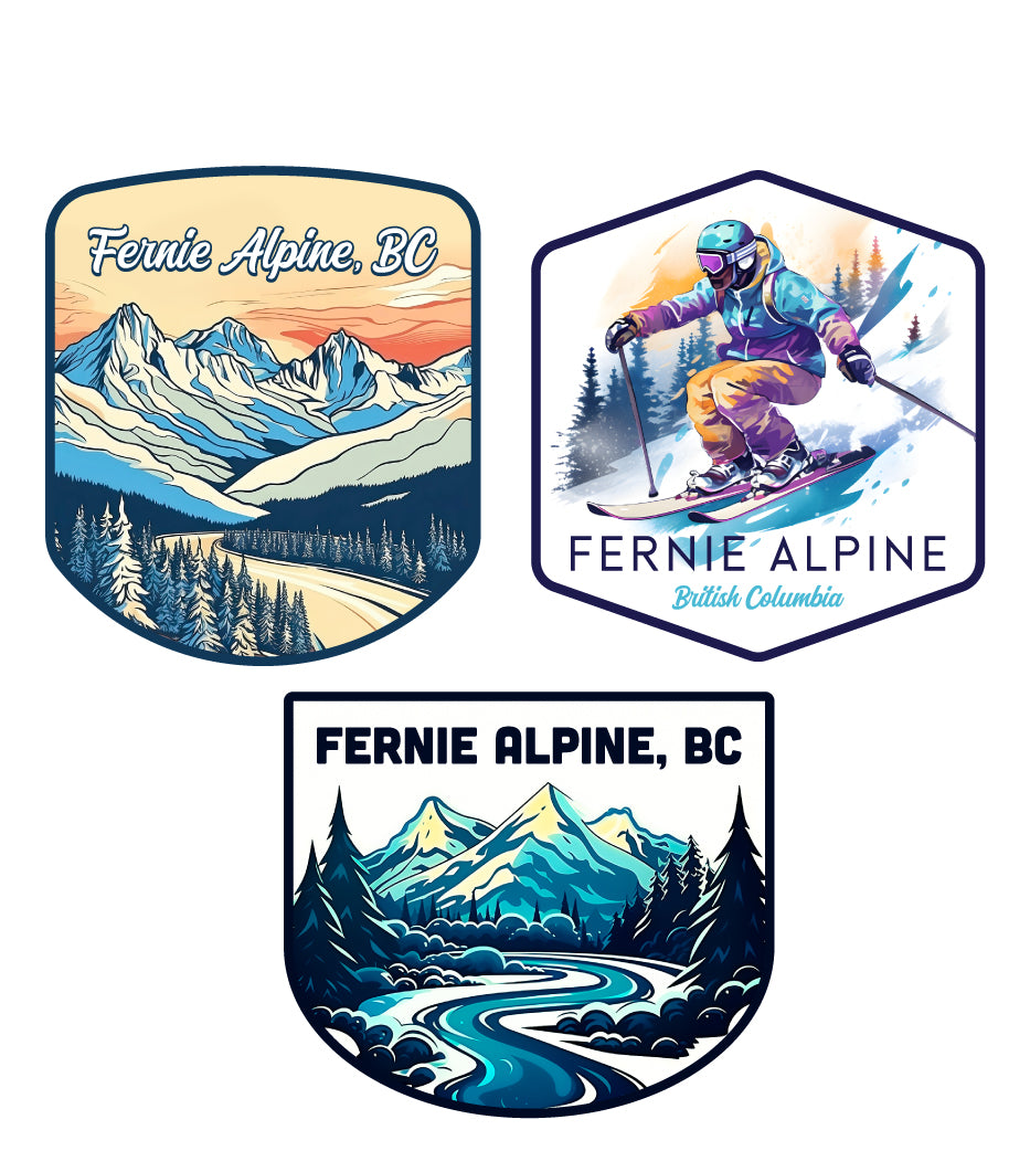Fernie Alpine British Columbia Ski Souvenir 3 Pack Vinyl Decal Sticker