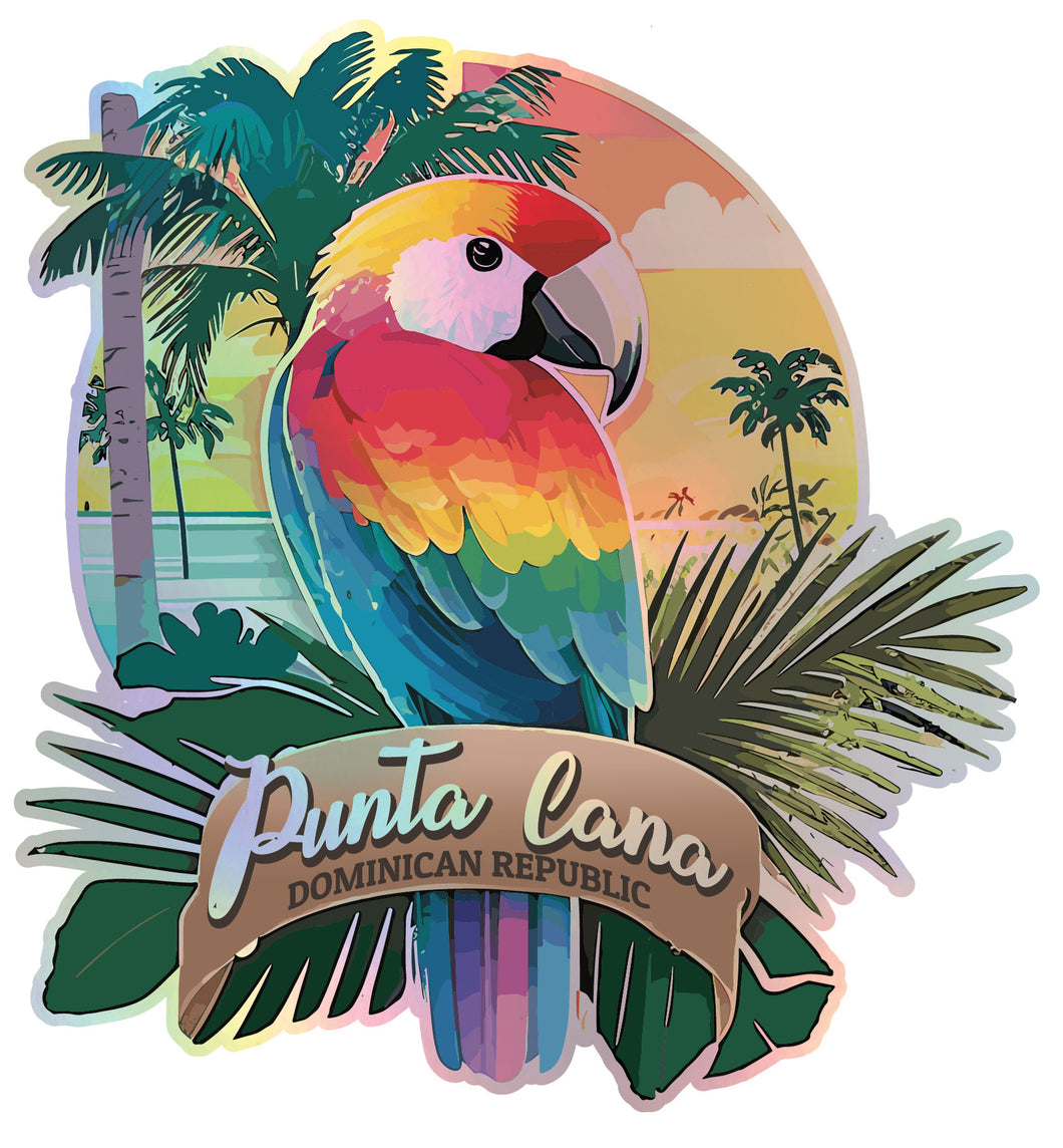 Punta Cana Dominican Republic Holographic Charm Durable Vinyl Decal Sticker Parrot B