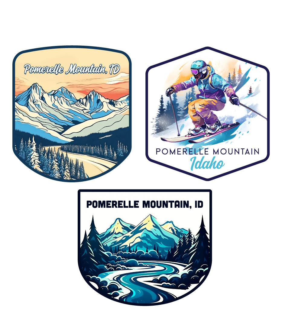 Pomerelle Mountain Idaho Ski Souvenir 3 Pack Vinyl Decal Sticker
