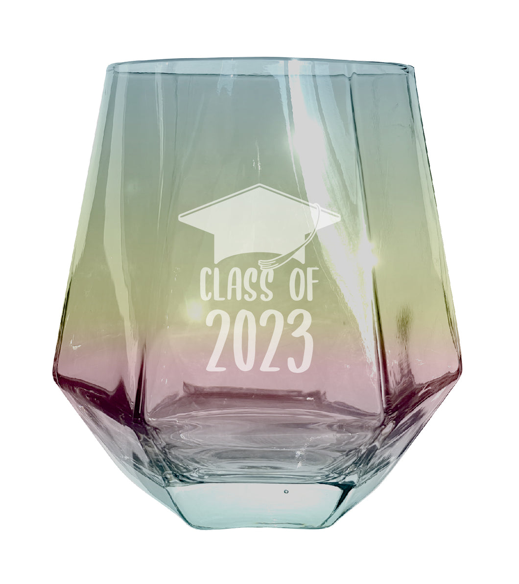 Class of 2023 Graduation Senior 10 oz Etched Diamond Cut Stemless Wine Glass