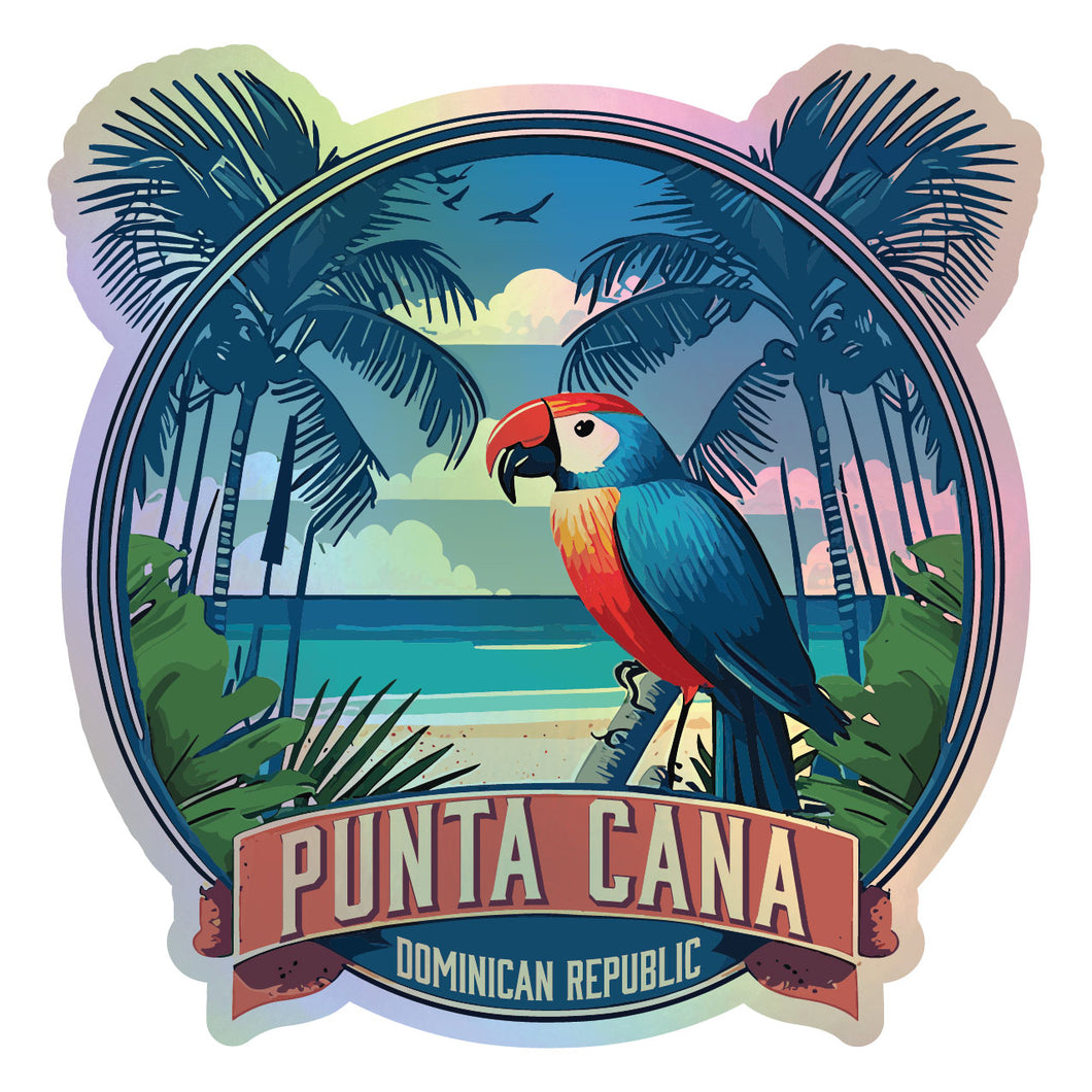Punta Cana Dominican Republic Holographic Charm Durable Vinyl Decal Sticker Parrot