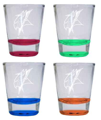 NCAA Elizabeth City State University Collector's 2oz Laser-Engraved Spirit Shot Glass Red, Orange, Blue and Green 4-Pack