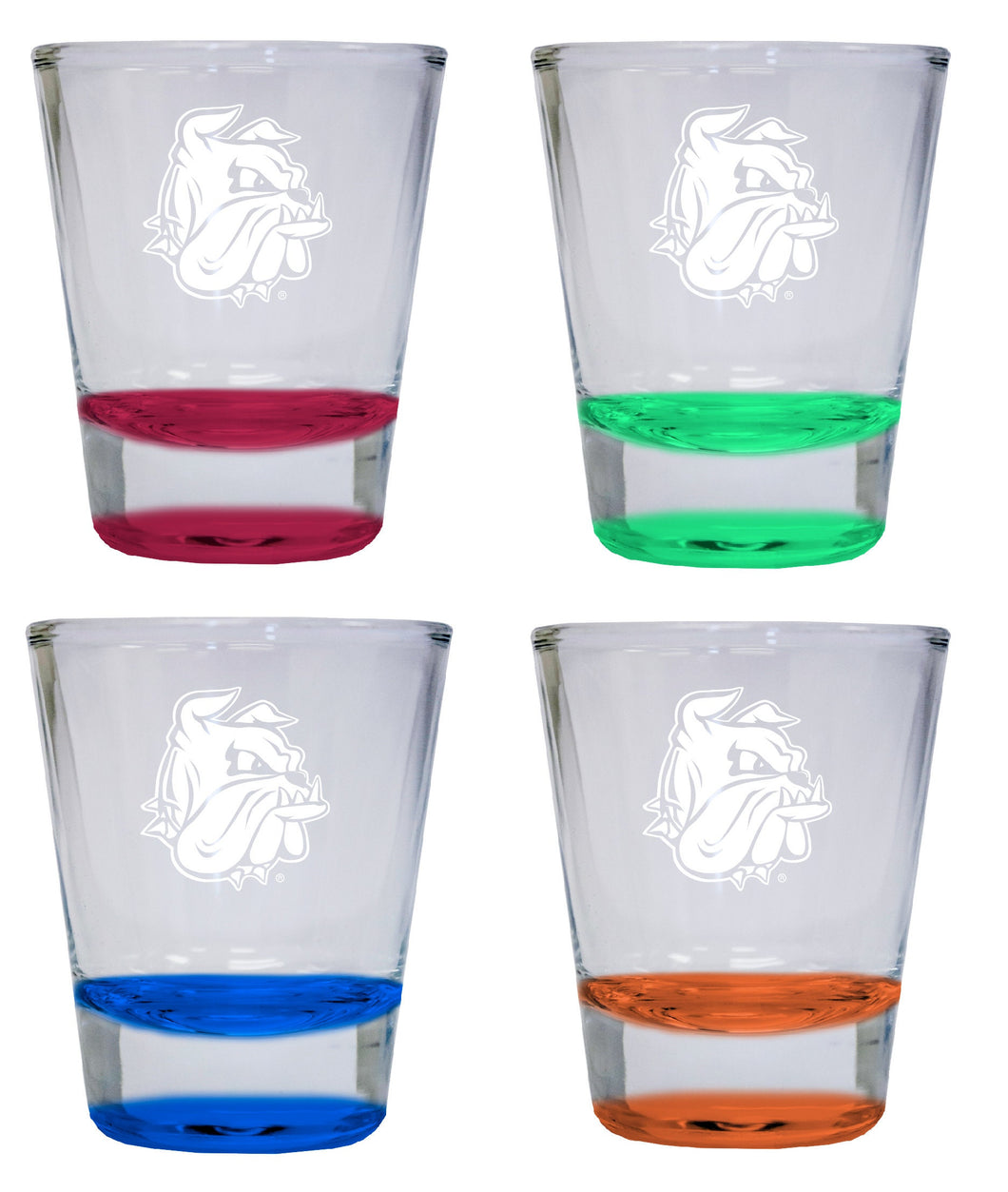 NCAA Minnesota Duluth Bulldogs Collector's 2oz Laser-Engraved Spirit Shot Glass Red, Orange, Blue and Green 4-Pack