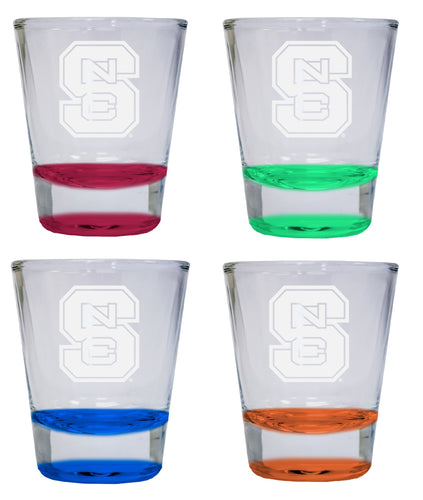 NCAA NC State Wolfpack Collector's 2oz Laser-Engraved Spirit Shot Glass Red, Orange, Blue and Green 4-Pack