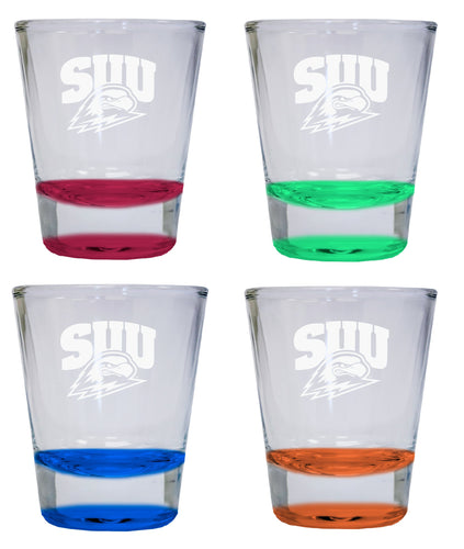 NCAA Southern Utah University Collector's 2oz Laser-Engraved Spirit Shot Glass Red, Orange, Blue and Green 4-Pack