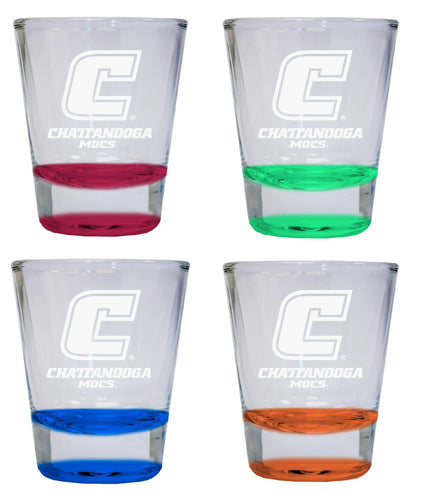 NCAA University of Tennessee at Chattanooga Collector's 2oz Laser-Engraved Spirit Shot Glass Red, Orange, Blue and Green 4-Pack