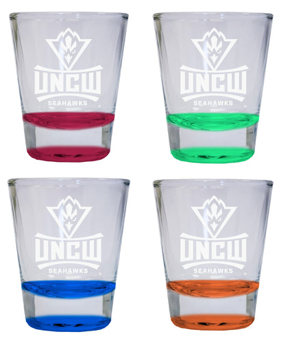 NCAA North Carolina Wilmington Seahawks Collector's 2oz Laser-Engraved Spirit Shot Glass Red, Orange, Blue and Green 4-Pack
