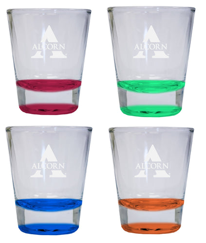 NCAA Alcorn State Braves Collector's 2oz Laser-Engraved Spirit Shot Glass Red, Orange, Blue and Green 4-Pack
