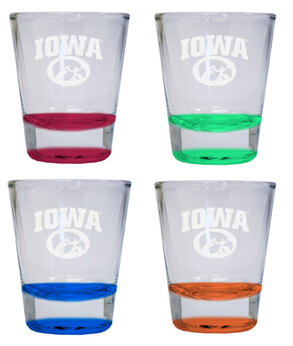 NCAA Iowa Hawkeyes Collector's 2oz Laser-Engraved Spirit Shot Glass Red, Orange, Blue and Green 4-Pack