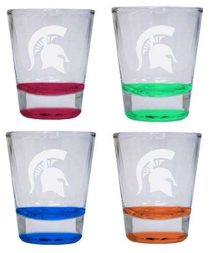 NCAA Michigan State Spartans Collector's 2oz Laser-Engraved Spirit Shot Glass Red, Orange, Blue and Green 4-Pack