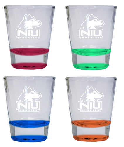 NCAA Northern Illinois Huskies Collector's 2oz Laser-Engraved Spirit Shot Glass Red, Orange, Blue and Green 4-Pack